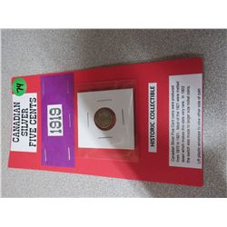 1919 Canadian Silver 5 cents