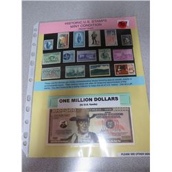 Historic US Stamps-15 Different-US John Wayne Million Dollar banknote