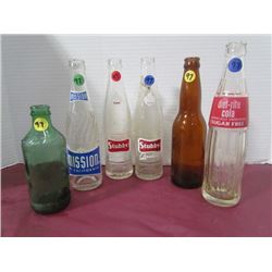 6 Glass Vintage Bottles-3 Mission of California+2 Diet Rite Cola