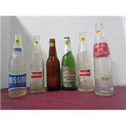6 Glass Vintage Bottles-3 Stubby + 3 California