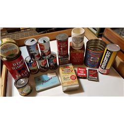 GENERAL STORE TINS, LARGE LOT, SOME RARE