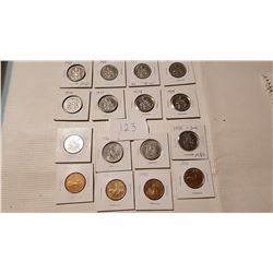 12 50 CENT COINS, 4 DOLLAR COINS, MOSTLY UN CIRCULATED