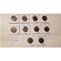 1911-1920 GREAT CONDITION ONE CENT COIN SET