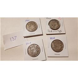 1941,43,45,50 SILVER 50 CENT COINS