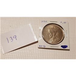 1935 CANADA SILVER DOLLAR COIN AU50+