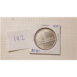 1939 CANADA SILVER DOLLAR COIN AU50