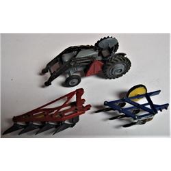 Lot of two Britain toy diskers and Corgi brand tractor