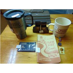 WHEAT POOL PINS, MUG AND VINTAGE POCKET BOOKS