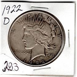 1922D PEACE SILVER DOLLAR