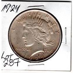 1924 PLAIN PEACE SILVER DOLLAR