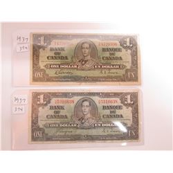 PAIR OF 1937 $1.00 BILLS, DIFFERENT SIGNATURES