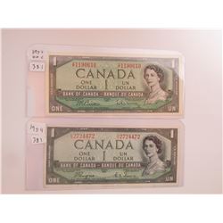 PAIR OF 1954 $1.00 BILLS. 1 UNC