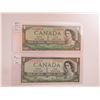Image 1 : PAIR OF 1954 $1.00 BILLS. 1 UNC
