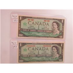PAIR OF 1907 $1.00 BILLS, 1 WITH SERIAL NUMBER, 1 WITHOUT