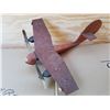 Image 1 : WOODEN FOLK ART WHIRLYGIG AIRPLANE, HAND CARVED, 22" WING SPAN, ONE TAIL FIN MISSING, ORIGINAL PAINT
