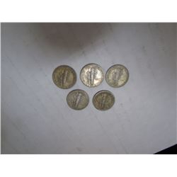 1917 US DIME, 2X1919 US DIMES, 1941 US DIME, 1942 US DIME