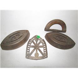 1 TAYLOR FORBES no.3 IRON,  1 JAS. SMART IRON, HANDLE AND STAND