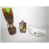 Image 1 : STAIN GLASS OIL LAMP, BOTTLE, DISH