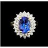 Image 2 : 14KT Yellow Gold 4.07 ctw Tanzanite and Diamond Ring