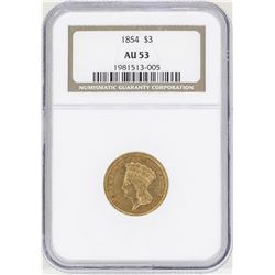 1854 $3 Indian Princess Head Gold Coin NGC AU53