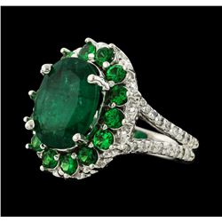 4.54 ctw Emerald, Tsavorite and Diamond Ring - 14KT White Gold