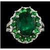 Image 2 : 4.54 ctw Emerald, Tsavorite and Diamond Ring - 14KT White Gold