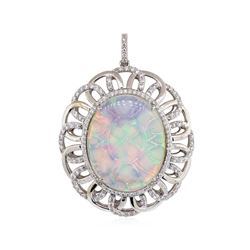 13.52 ctw Opal And Diamond Pendant - 14KT White Gold