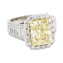 5.02 ctw Center Fancy Yellow Diamond Ring - Platinum