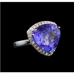 GIA Cert 16.55 ctw Tanzanite and Diamond Ring - 14KT White Gold