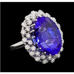 GIA Cert 24.23 ctw Tanzanite and Diamond Ring - 14KT White Gold