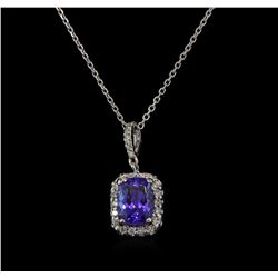 1.58 ctw Tanzanite and Diamond Pendant With Chain - 14KT White Gold