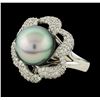 Image 1 : Pearl and Diamond Ring - 14KT White Gold