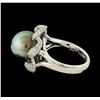 Image 3 : Pearl and Diamond Ring - 14KT White Gold