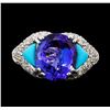 Image 2 : 5.47 ctw Tanzanite, Turquoise and Diamond Ring - 14KT White Gold