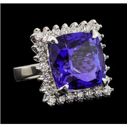 GIA Cert 17.69 ctw Tanzanite and Diamond Ring - 14KT White Gold