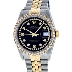 Rolex Mens 2 Tone 14K Black String VS Diamond Datejust Wristwatch