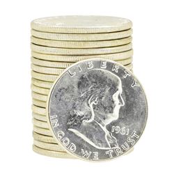 Tube of 20 1961 Franklin US Half Dollars