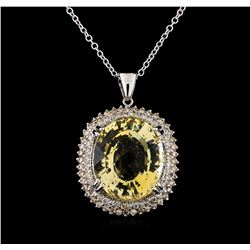 22.75 ctw Citrine and Diamond Pendant With Chain - 14KT White Gold