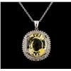 Image 1 : 22.75 ctw Citrine and Diamond Pendant With Chain - 14KT White Gold