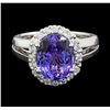 Image 2 : 4.12 ctw Tanzanite and Diamond Ring - 14KT White Gold