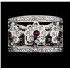 Image 2 : 0.95 ctw Diamond and Ruby Band - 14KT White Gold