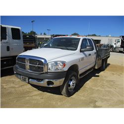 2008 DODGE RAM 3500 FLATBED, VIN/SN:3D6WH48A086101614 - CREW CAB, CUMMINS TURBO DIESEL ENGINE, A/T, 