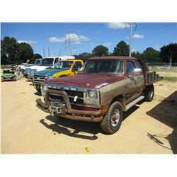 1992 DODGE POWER RAM 250 FLATBED, VIN/SN:3B7KM23C3NM538887 - 4X4, EXTENDED CAB, CUMMINS TURBO DIESEL