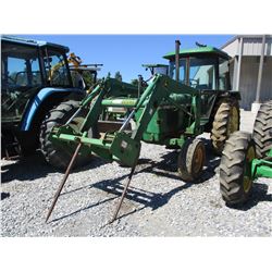 JOHN DEERE 2140 FARM TRACTOR, VIN/SN:435988 - 2 REMOTES, JOHN DEERE 620 FRONT LOADER W/HAY SPEAR, CA