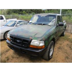 1999 FORD RANGER XLT PICKUP, VIN/SN:1FTVR15X5XP134870 - 4X4, EXT CAB, GAS ENGINE, A/T, ODOMETER READ