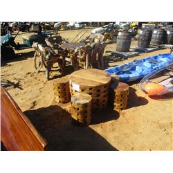 ROUND TEAK WOOD TABLE W/ 4 STOOLS (C6)