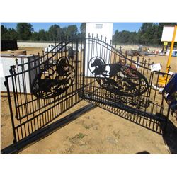 16' IRON GATE W/POST, WILD HORSE SCENE, (C6)