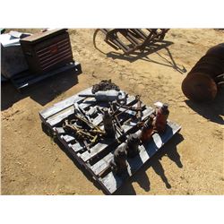 MISC BOTTLE JACKS, AIR HAMMER, LOAD BINDER, CHAIN, LUG WRENCH, 3 WAY TRAILER BALL (C8)