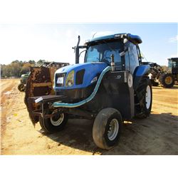 NEW HOLLAND TS115A FARM TRACTOR, - (2) REMOTES, ALAMO BOOM MOWER, CAB, A/C, METER READING 3974 HOURS