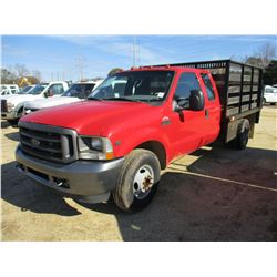 2002 FORD F350 FLATBED, VIN/SN:1FDWX36592ED64290 - EXTENDED CAB, V10 GAS ENGINE, A/T, 10' FLATBED BO